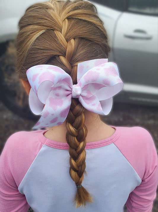Strawberry Milk Pink Cow Print Boutique Bow