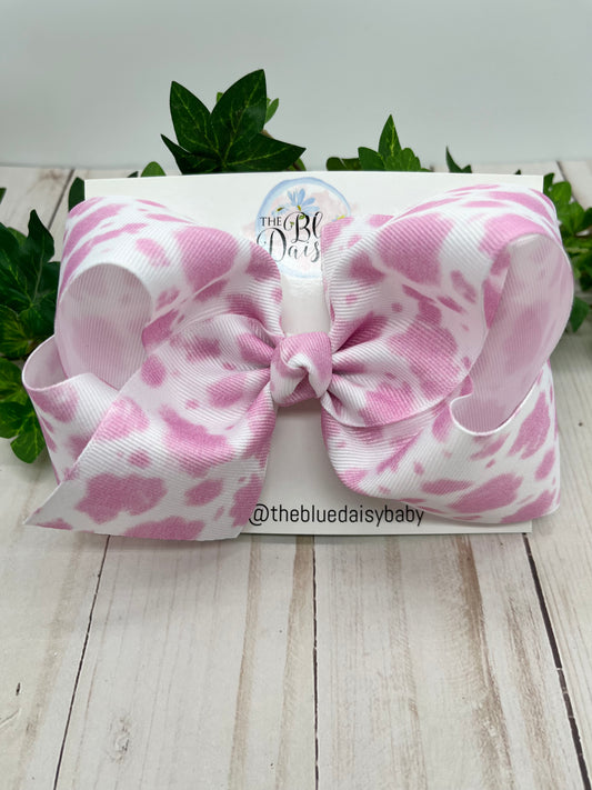Strawberry Milk Pink Cow Print Boutique Bow